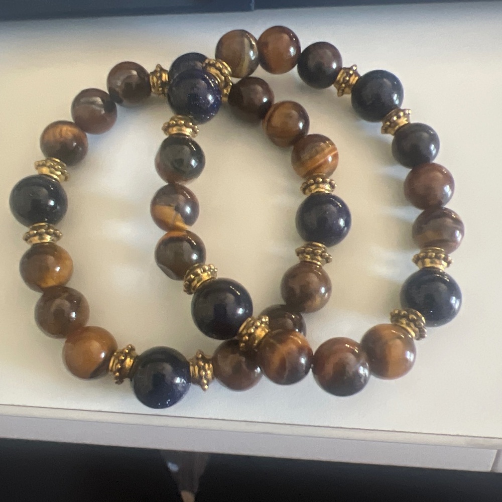Handmade Tiger Eye & Blue Onyx Bracelets - Unisex